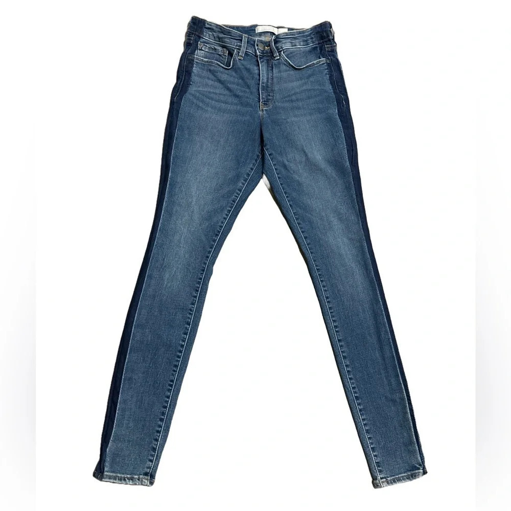 Athleta Sculptek Skinny Jeans Stretch‎ Two Tone Dark Blue Stripe Sz 4 - Picture 2 of 7